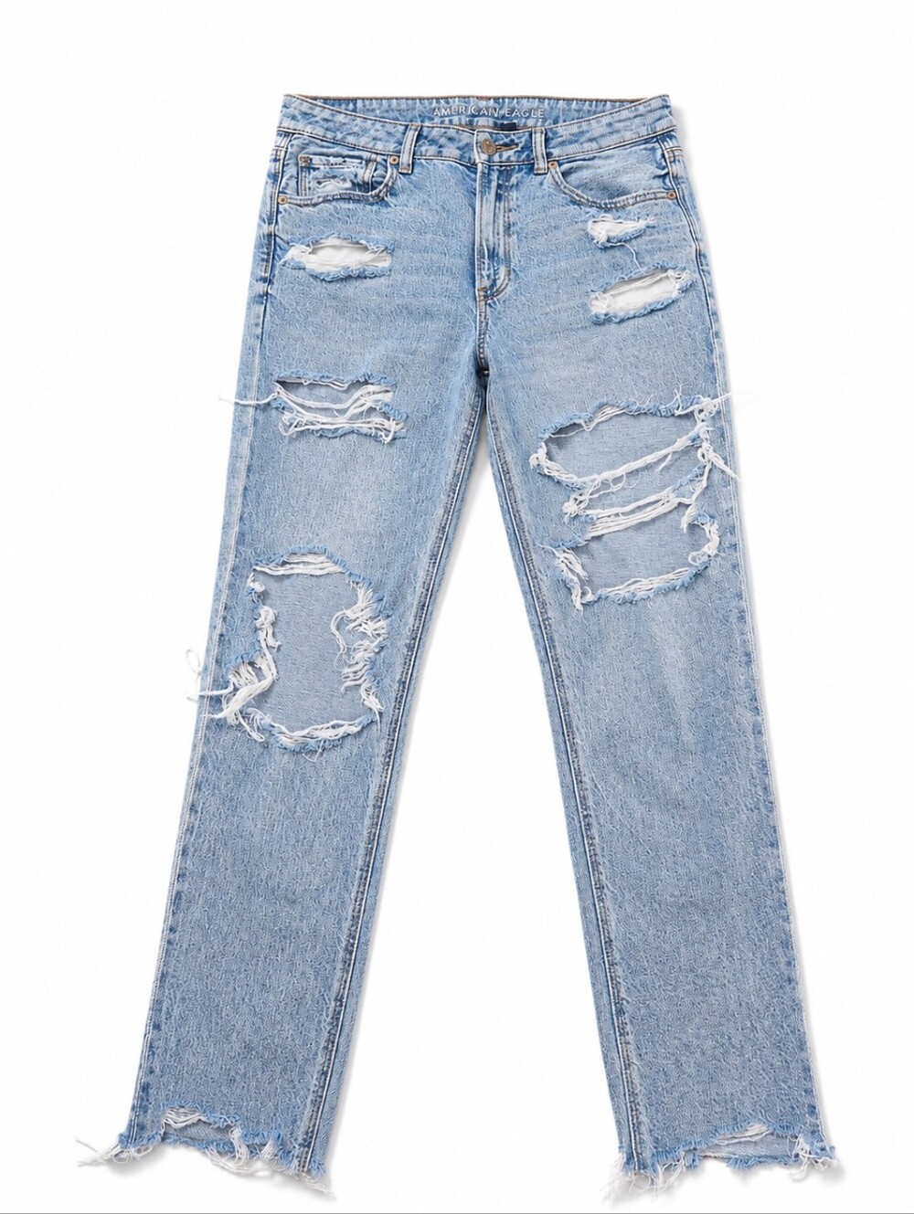 ​American Eagle Strigid Distressed Mom Jeans Light Wash Ripped High Rise